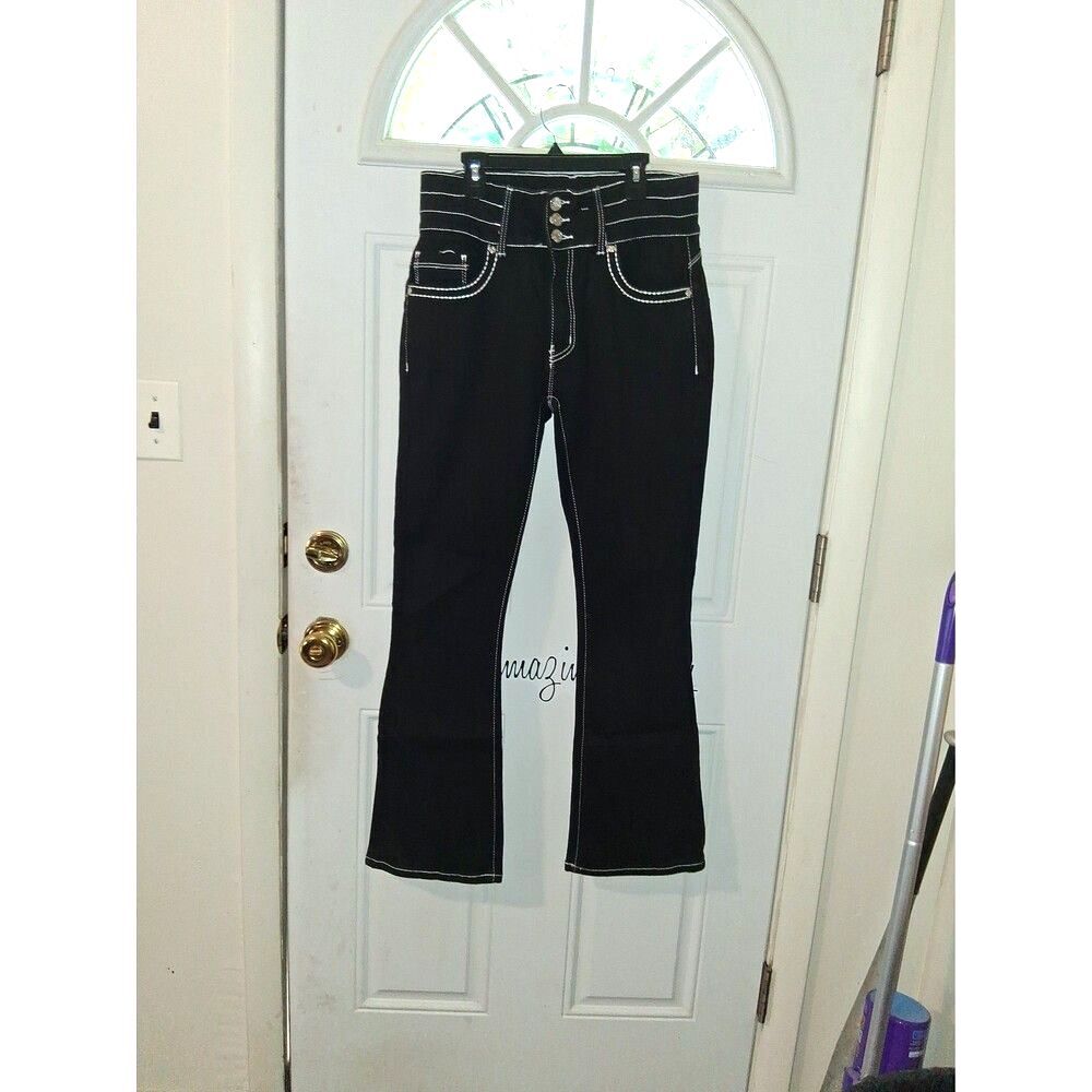 143 Bamboo Jeans Black with White Stitching Boot Cup Juniors 13/14